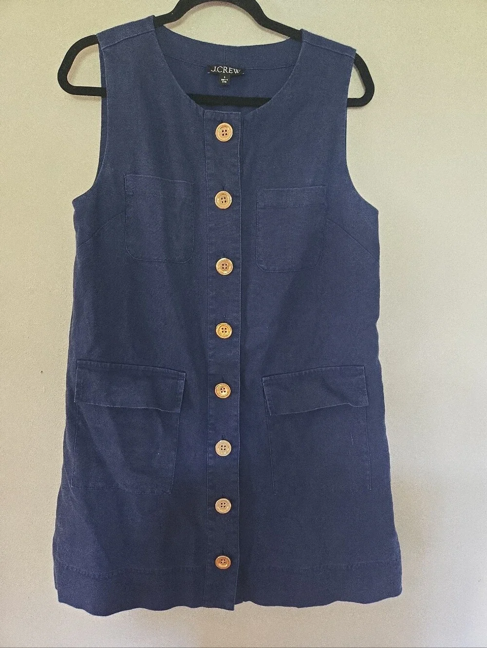 J. Crew Button Front Linen Shift Sleeveless Dress Navy Blue S - Picture 2 of 6